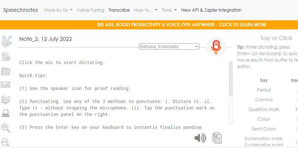 tampilan speechnotes.co (speechnotes.co)