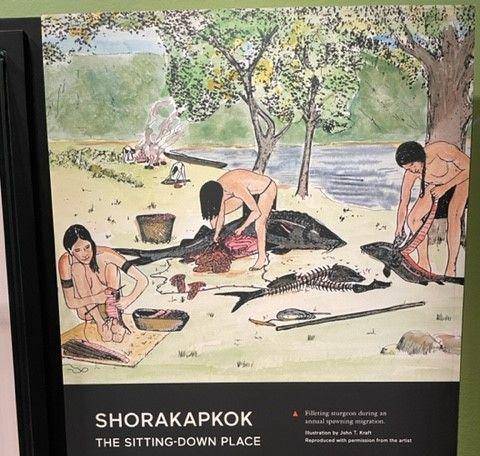 Lukisan Suku Lenape yang berburu ikan yang terpasang di National Museum of the American Indian (dok.pribadi/Maria Sutrisno)