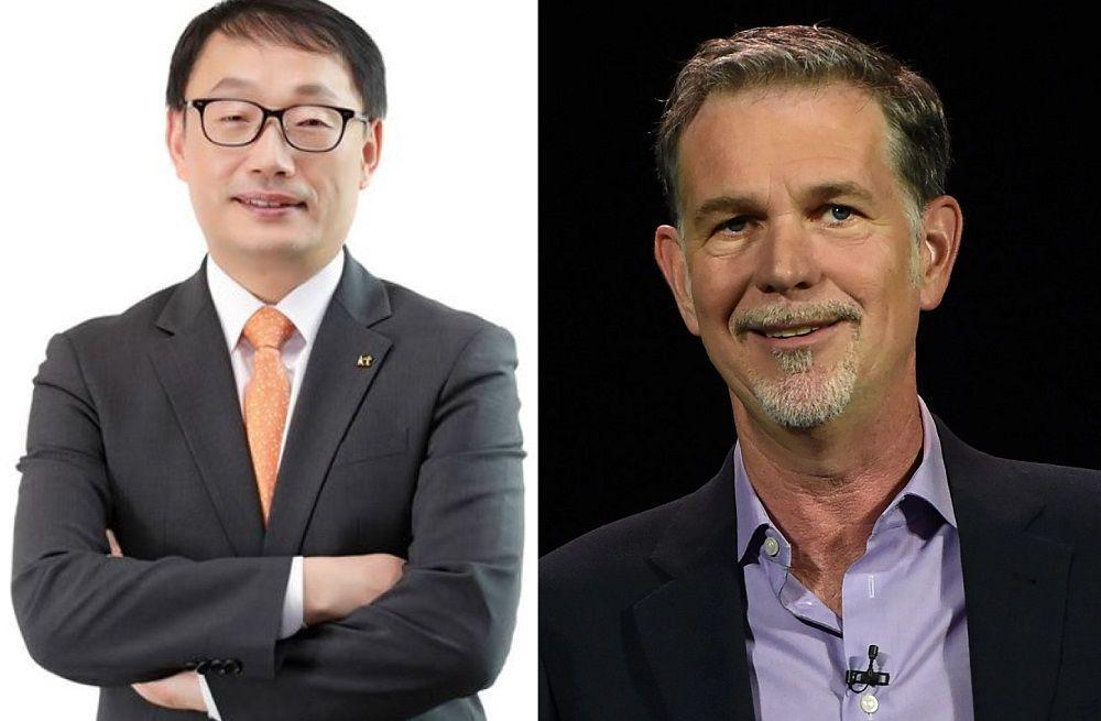 CEO KT Corporation, Koo Hyun Mo (kiri) dan CEO Netflix, Reed Hastings (kanan) (Dok. Koreatimes/Britannica)
