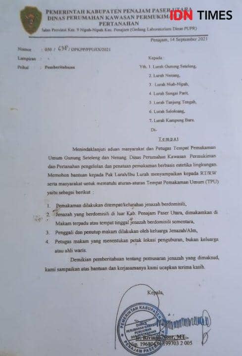 Surat pemberitahuan DPKPP PPU (IDN Times/Ervan)