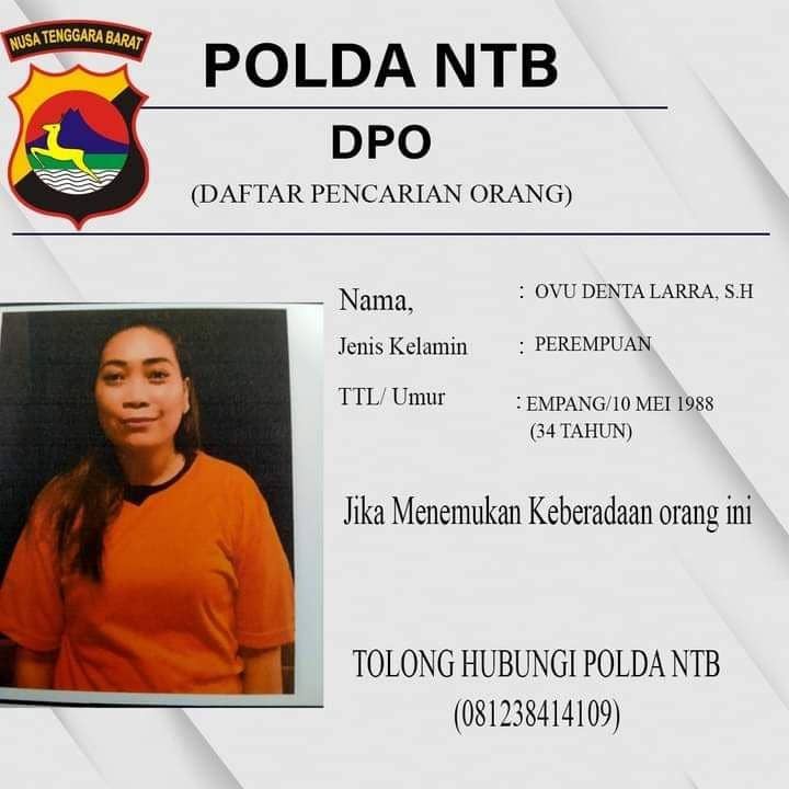 Terlibat Penggelapan Uang, Perempuan Asal Sumbawa Jadi DPO Polda NTB