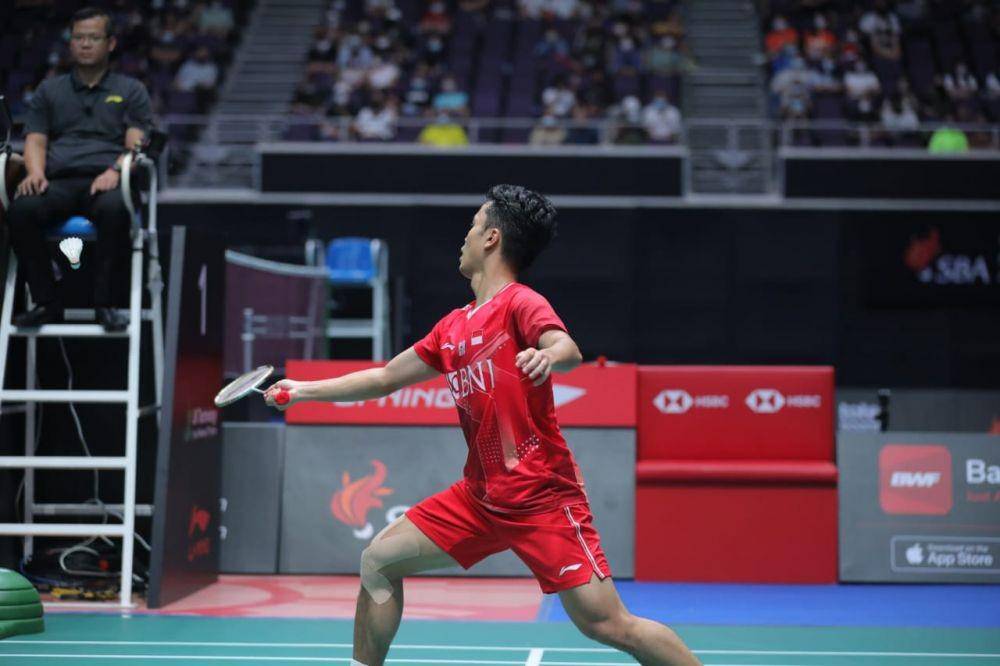 Anthony Sinisuka Ginting di perempat final Singapore Open 2022 (Dok. PP PBSI)