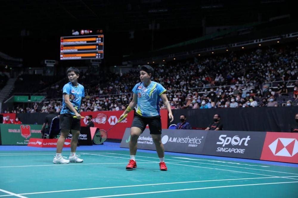 Apriyani Rahayu/Siti Fadia Silva Ramadhanti di perempat final Singapore Open 2022 (Dok. PP PBSI)