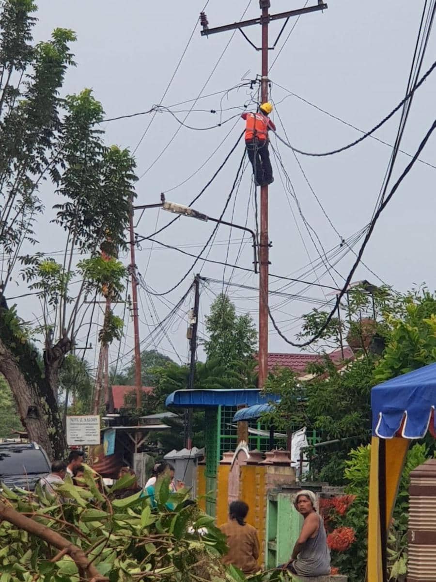 Petugas PLN yang memberibaiki jaringan akibat kabel putus diterpa puting beliung di Kota Binjai (IDN Times/ Bambang Suhandoko)