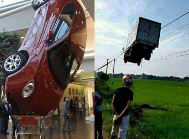 mobil nyungsep dan nyangkut gak normal (twitter.com/ConfusingImages)