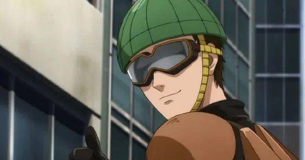 Mumen Rider mengacungkan jempol ke anak TK ( Dok. Madhouse / One Punch Man )