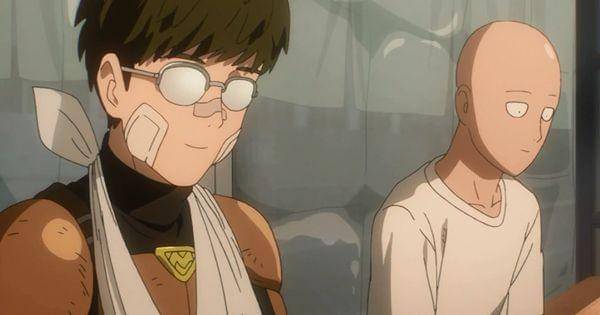 Mumen Rider memberi selamat pada Saitama atas promosinya  ( Dok. Madhouse / One Punch Man )