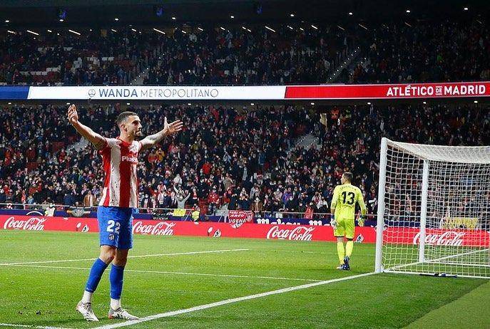 Mario Hermoso melakukan selebrasi saat berseragam Atletico Madrid. (instagram.com/mhermoso22)