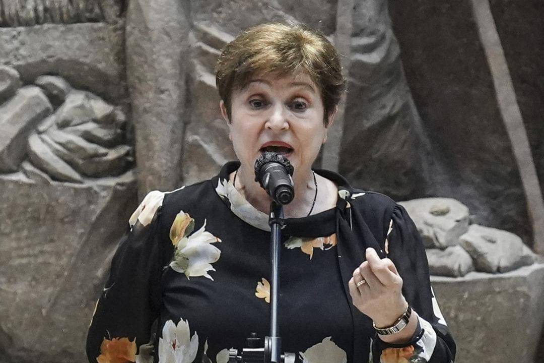 Direktur Pelaksana IMF, Kristalina Georgieva, saat berkunjung ke Sarinah, Minggu (17/7).