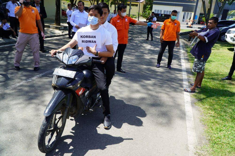 Rekonstruksi kasus penembakan dua warga Kabupaten Aceh Besar digelar di Polda Aceh. (Dokumentasi Humas Polda Aceh untuk IDN Times)