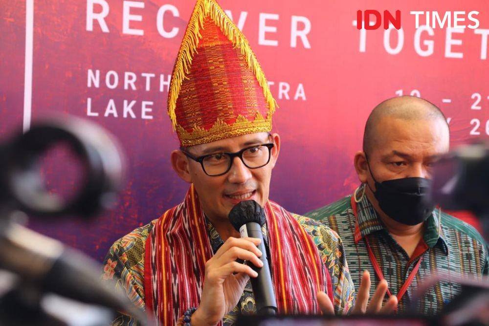 Menparekraf Sandiaga Uno berbicara di W20 (IDN Times/Masdalena Napitupulu)