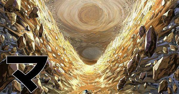 Bersin Saitama menghancurkan permukaan satelit Io ( tonarinoyj.jp/One Punch Man )