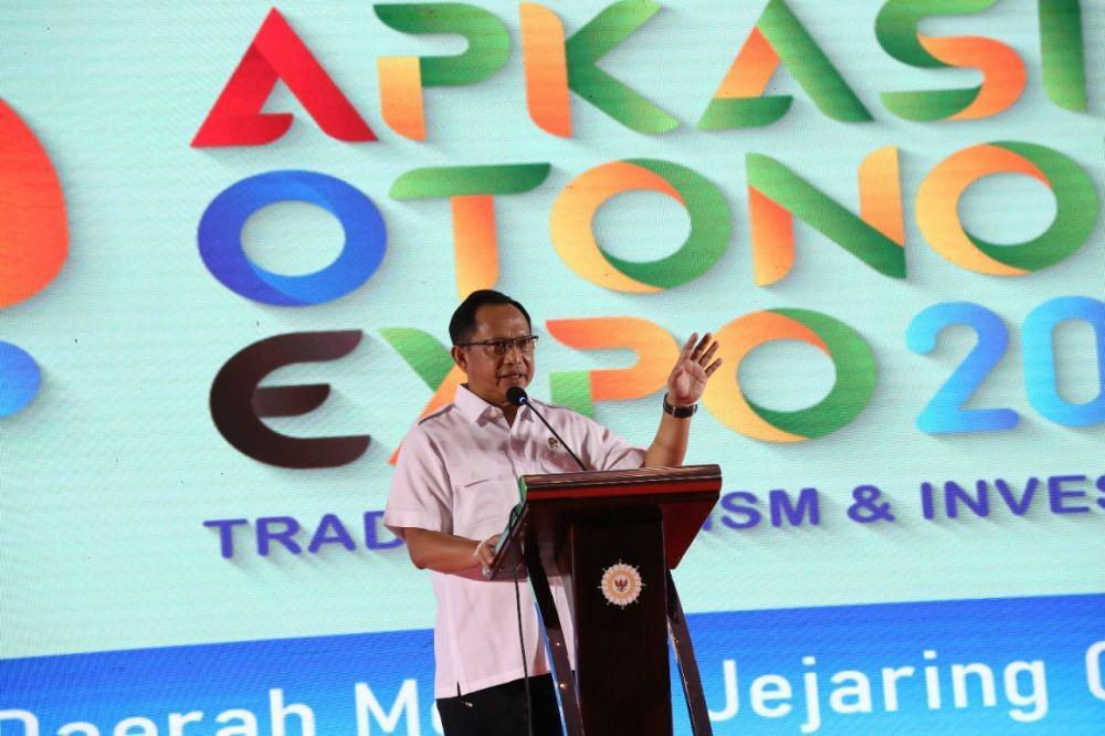 Mendagri Tito Karnavian saat membuka AOE 2022 di JCC Senayan, Jakarta, Rabu (20/7/2022). (Dok.Apkasi)