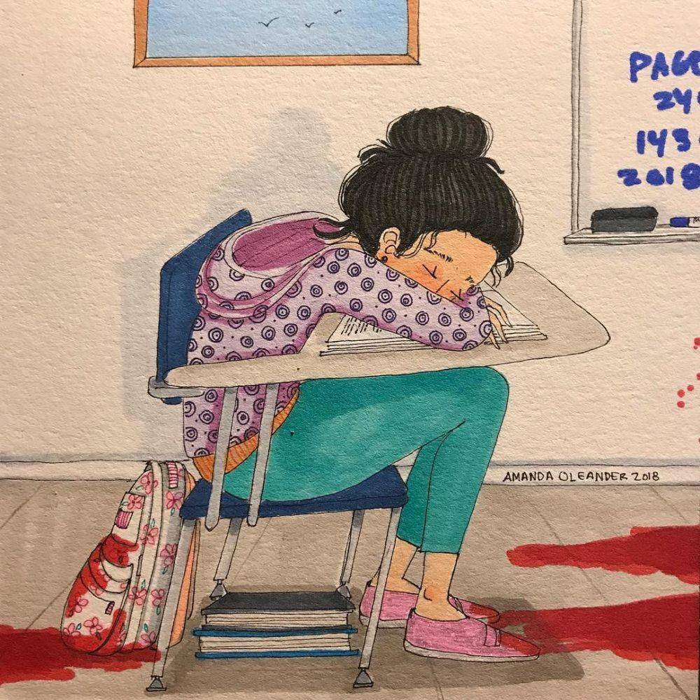 Ilustrasi cewek menstruasi. (insatgram.com/amandaoleander)