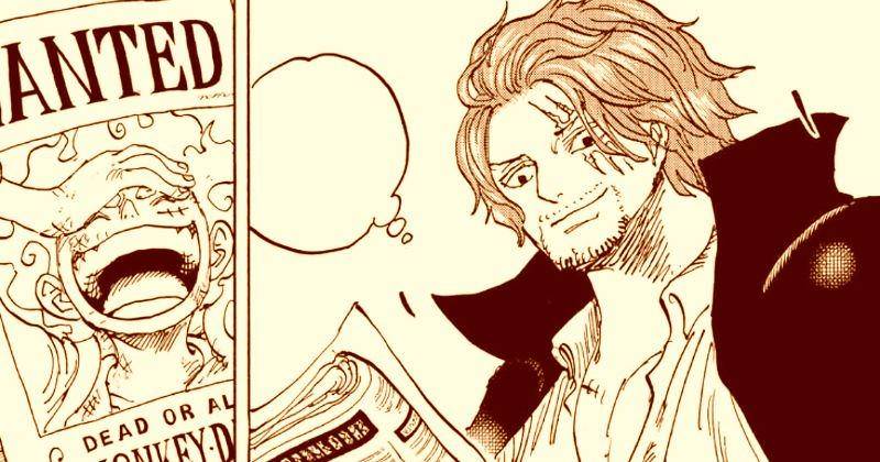 Shanks melihat poster buruan Luffy. (mangaplus.shueisha.co.jp/One Piece)