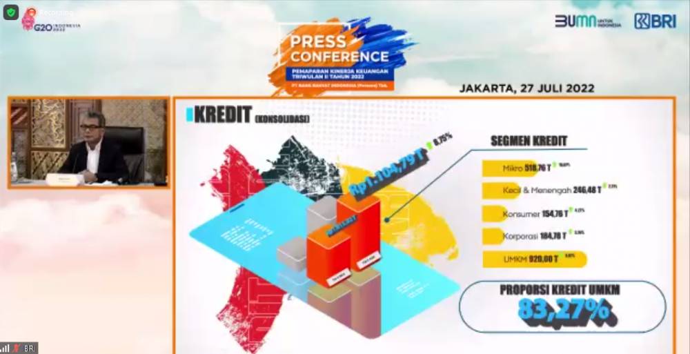Direktur Utama BRI Sunarso menghadiri Press Conference Pemaparan Kinerja Keuangan Kuartal II Tahun 2022, Rabu (27/7/2022). (Dok. BRI)