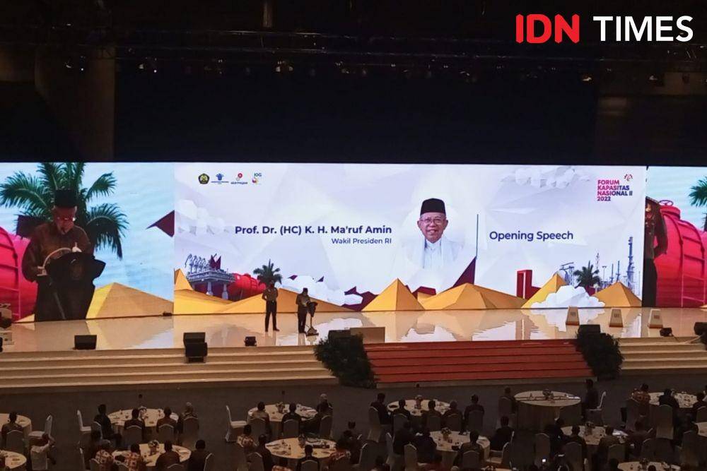 Wakil Presiden Ma'ruf Amin dalam Forum Kapasitas Nasional Tahun 2022 di JCC, Rabu (27/7/2022). (IDN Times/Hafit Yudi Suprobo)