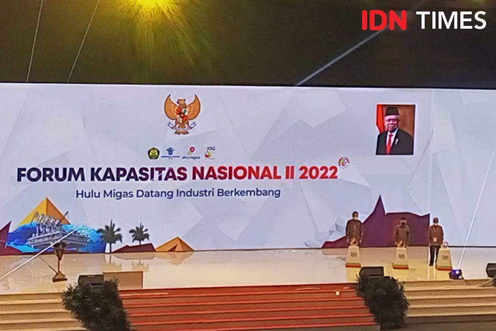 Wakil Presiden Ma'ruf Amin dalam Forum Kapasitas Nasional Tahun 2022 di JCC, Rabu (27/7/2022). (IDN Times/Hafit Yudi Suprobo)