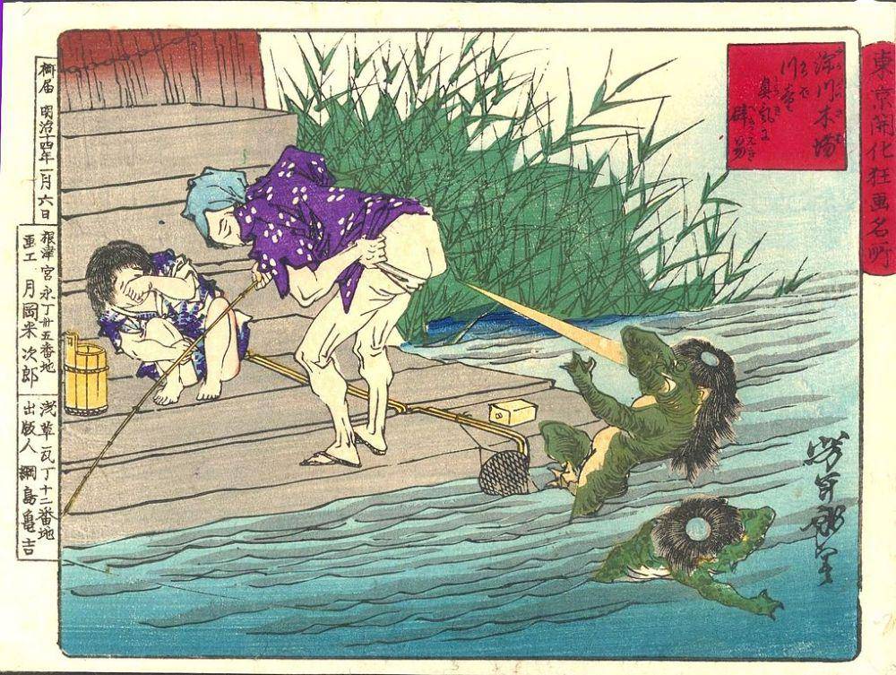 ilustrasi cara mengusir kappa (commons.wikimedia.org/Tsukioka Yoshitoshi)