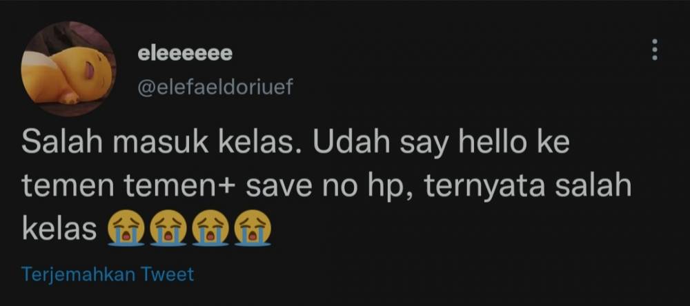 cerita salah masuk kelas (twitter.com/elefaeldoriuef)