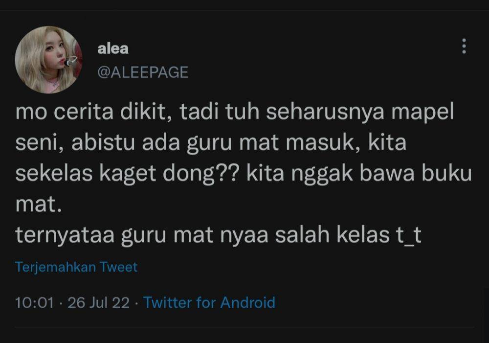 cerita salah masuk kelas (twitter.com/ALEEPAGE)
