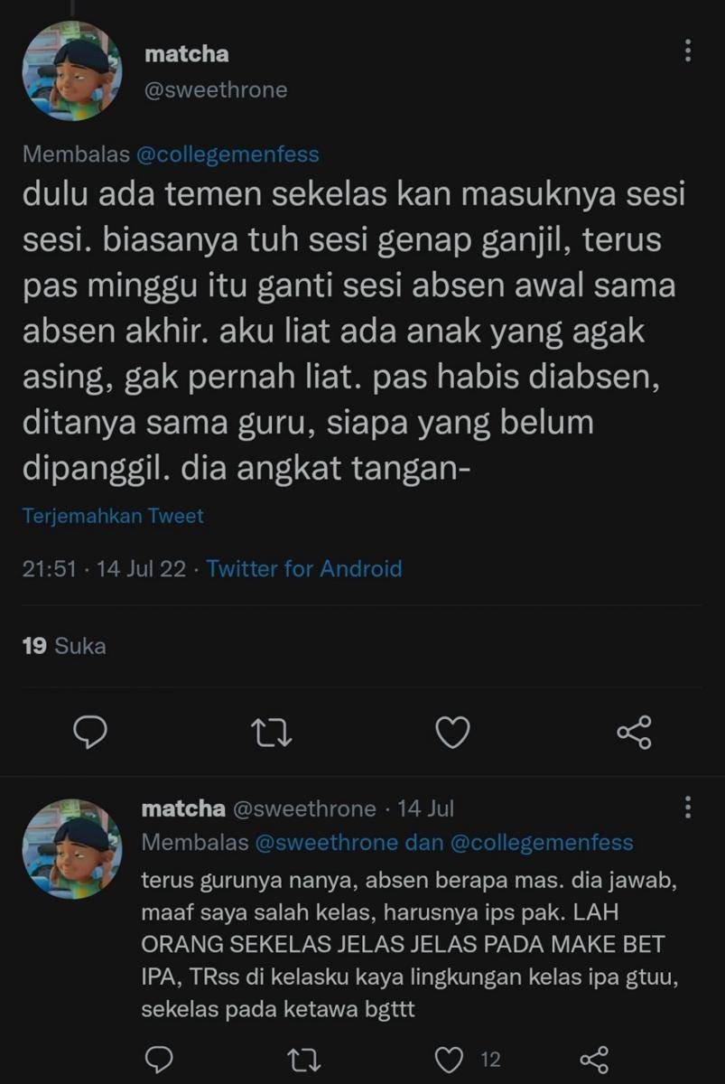 cerita salah masuk kelas (twitter.com/sweethrone)