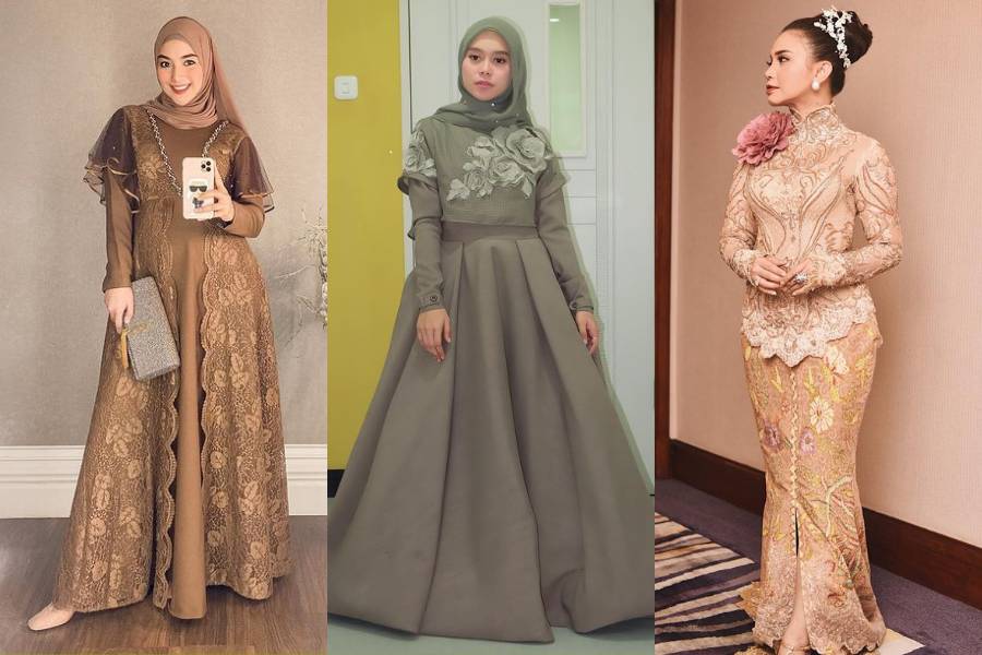 inspirasi OOTD kondangan berwarna earthy tones (instagram.com/citraciki | instagram.com/lestykejora | instagram.com/therealmomogeisha)