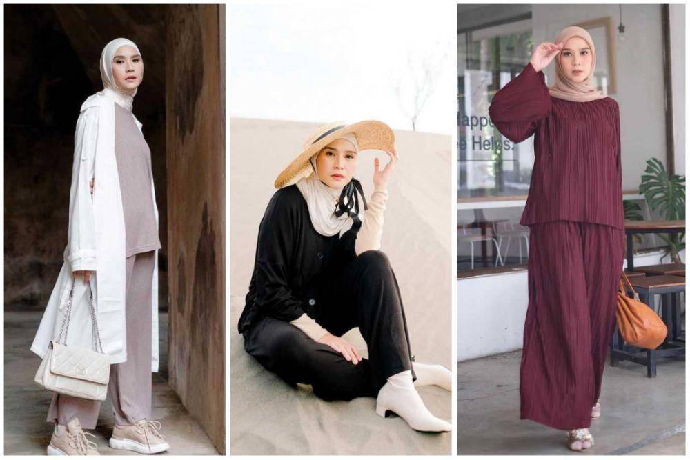 kolase penampilan Zaskia Adya Mecca dengan outfit one set (instagram.com/zaskiadyamecca)