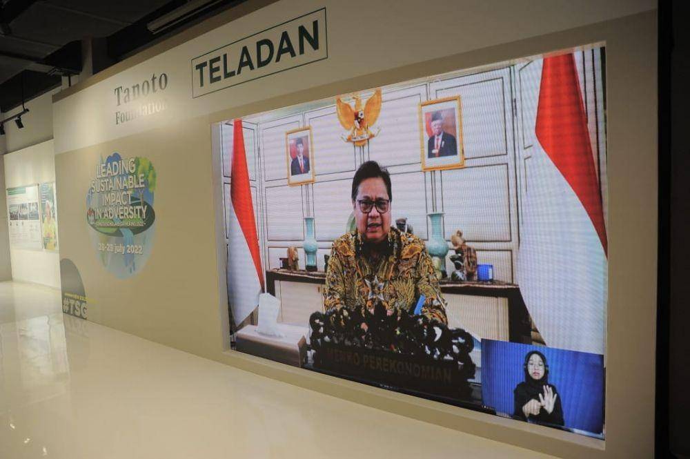 Menteri Koordinator Bidang Perekonomian Republik Indonesia, Airlangga Hartarto, yang juga menjadi pembicara dalam acara TSG 2022, (Dok. Tanoto Foundation)