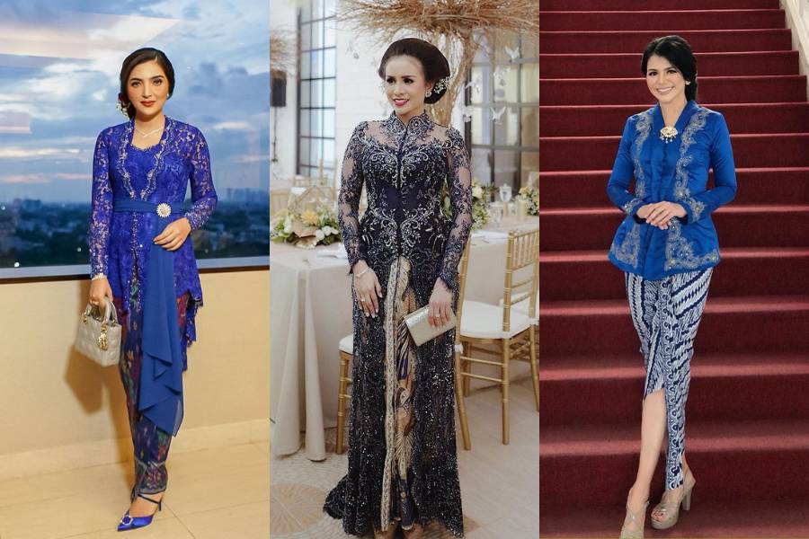 inspirasi kebaya formal warna biru (instagram.com/ashanty_ash | instagram.com/therealmomogeisha | instagram.com/kalialabitta_)