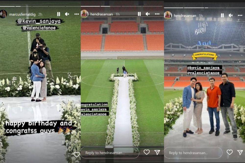 Unggahan Marcus Fernaldi Gideon dan Hendra Setiawan saat Kevin Sanjaya Sukamuljo melamar Valencia Tanoesoedibjo (Instagram.com/marcusferladig, hendrasansan)