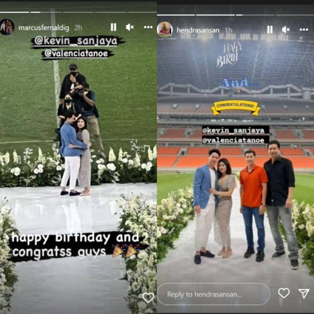 Unggahan Marcus Fernaldi Gideon dan Hendra Setiawan saat Kevin Sanjaya Sukamuljo melamar Valencia Tanoesoedibjo (Instagram.com/marcusferladig, hendrasansan)