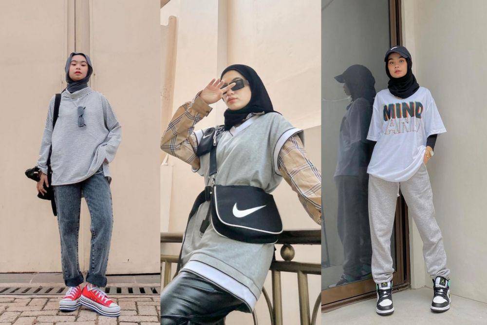 OOTD hijab nuansa abu-abu (instagram.com/nolaclr.a | instagram.com/adiva.selsa)