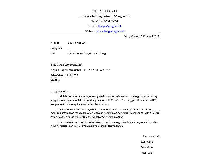 contoh surat konfirmasi pesanan (Scribd.com/aiqaf)