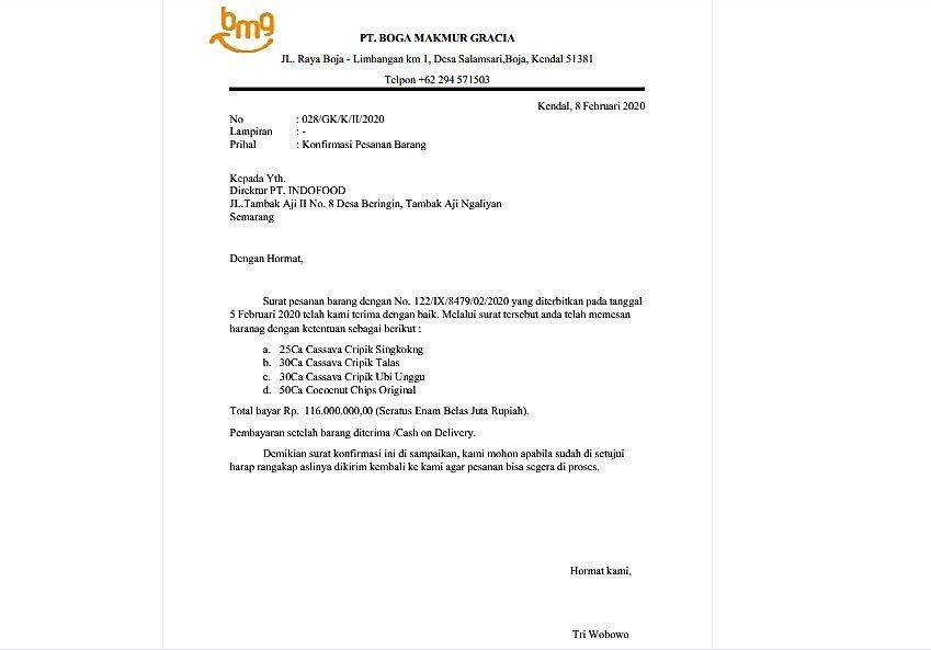 contoh surat konfirmasi pesanan (Scribd.com/MuhammadRudi)