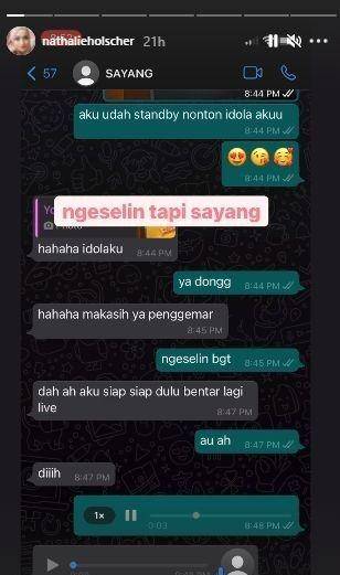 tangkapan layar chat Nathalie Holscher dan Sule (instagram.com/nathalieholscher)