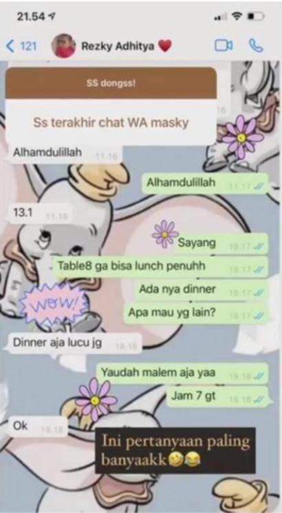 tangkapan layar chat Rezky Adhitya dan Citra Kirana (instagram.com/citraciki)