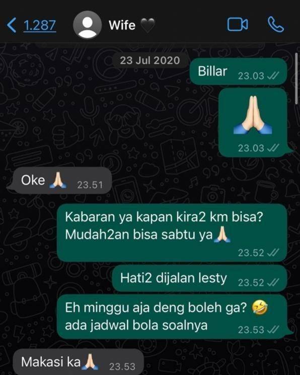 tangkapan chat Lesty Kejora dan Rizky Billar (instagram.com/rizkybillar)