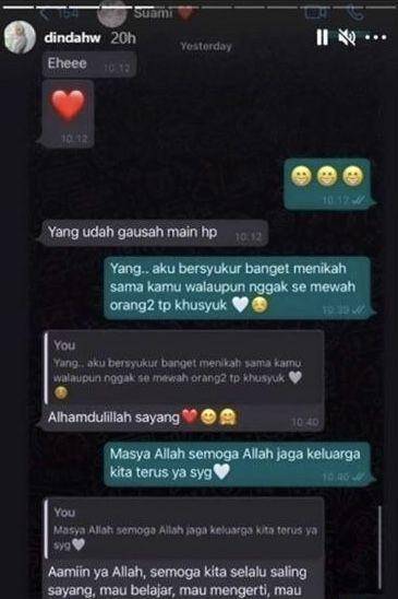 tangkapan layar chat Dinda Hauw dan Rey Mbayang (instagram.com/dindahw)