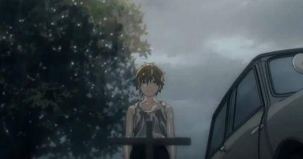 Denji di depan sebuah makam