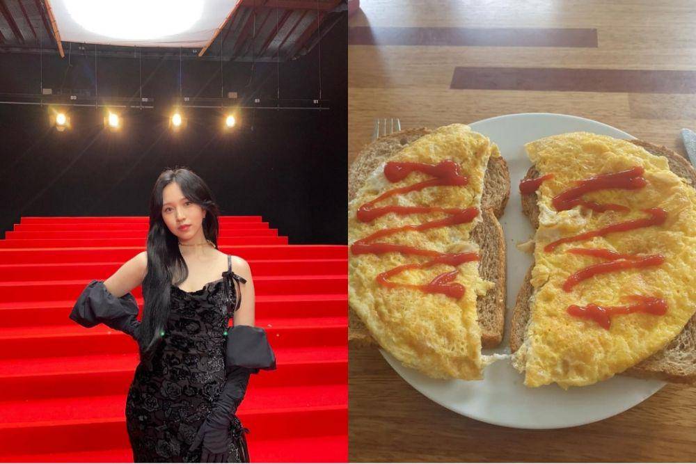 Mina TWICE (instagram.com/mina_sr_my) | Telur goreng dan saus tomat (instagram.com/dailydutchlunch)