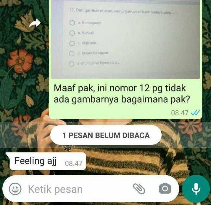 chat guru dan murid saat sekolah online (facebook.com/kementrianhumorindonesia)