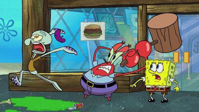 Tuan Krab mencoba menyingkirkan Squidward. (dok.Nickelodeon/SpongeBob SquarePants)