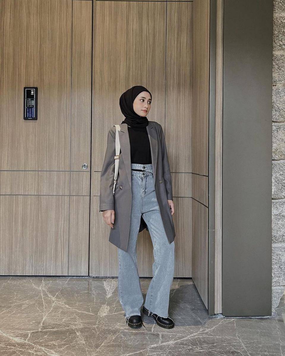 inspirasi padu padan celana high waist untuk hijab (helminursifah)