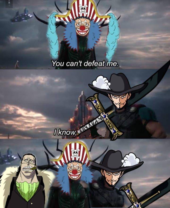 Mihawk menyerah di depan Buggy ( Dok. facebook.com/Imran Fikri)