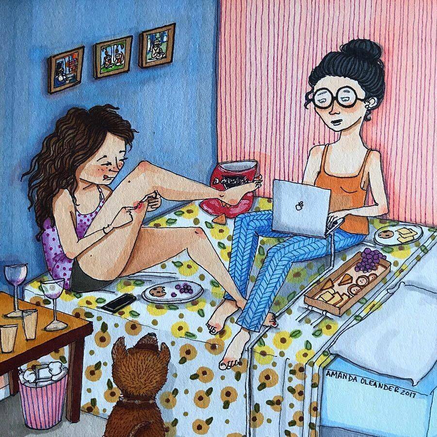 Ilustrasi cewek hangout. (instagram.com/amandaoleander)