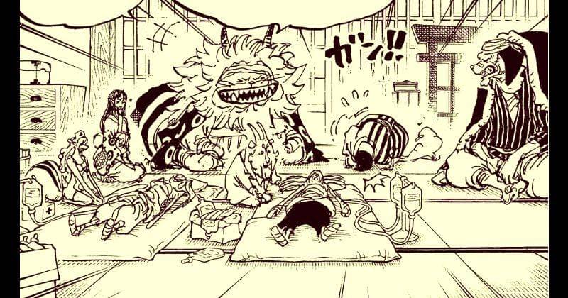 Kondisi Shinobu dan Raizo setelah melawan Ryokugyu. (mangaplus.shueisha.co.jp/One Piece)