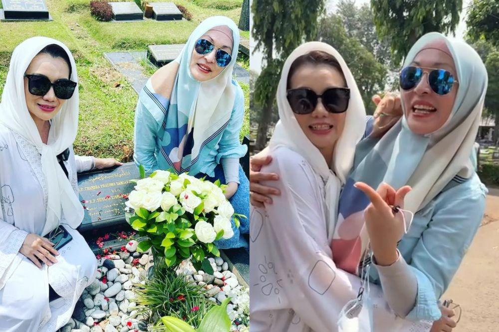 10 Potret Angelina Sondakh dan Reza Artamevia di Makam Adjie Massaid