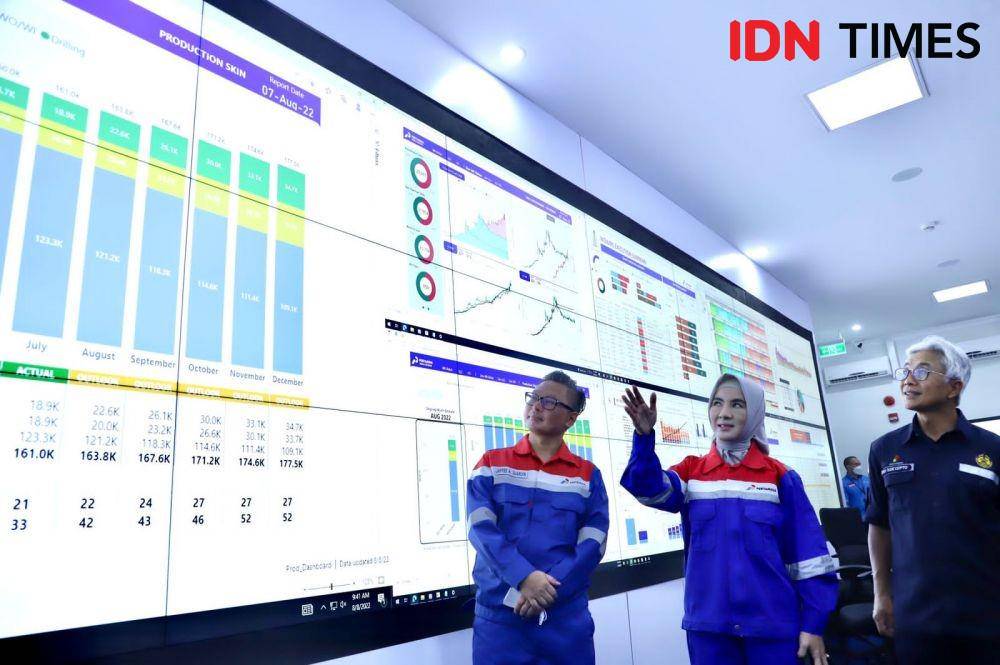 Direktur Pertamina Nicke Widyawati di Blok Rokan milik Pertamina, Riau, Senin (8/8/2022). (IDN Times/Uni Lubis)