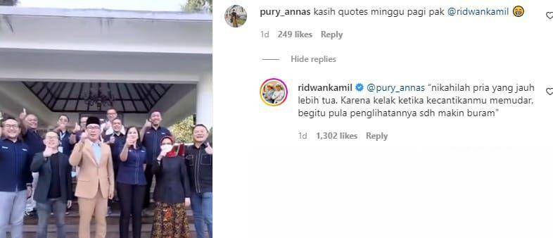balasan komentar kocak Ridwan Kamil (instagram.com/ridwankamil)